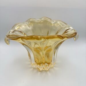 Vintage Teleflora Champagne Gold Art Glass Vase Waterfall Tulip Hand Blown